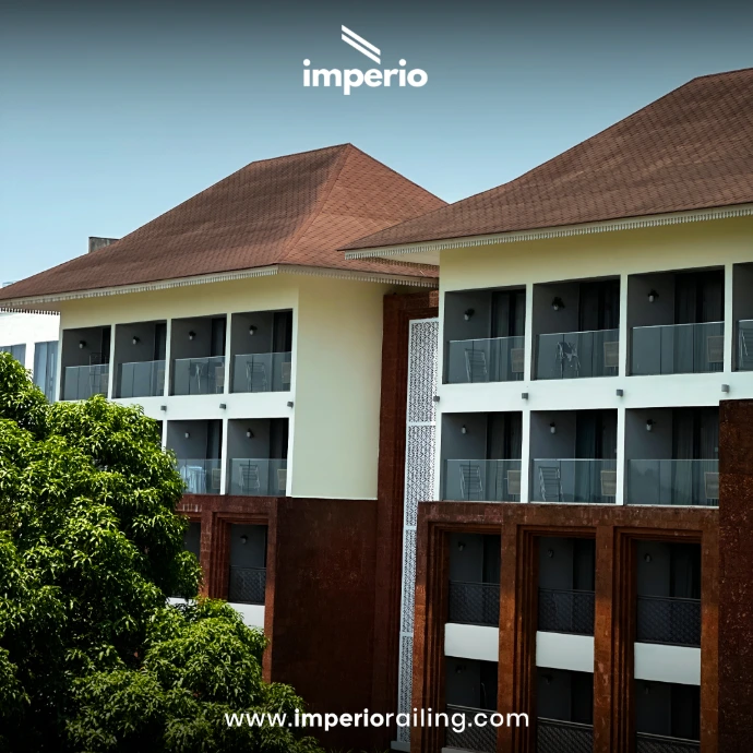 frameless glass balcony railing with aluminum handrail